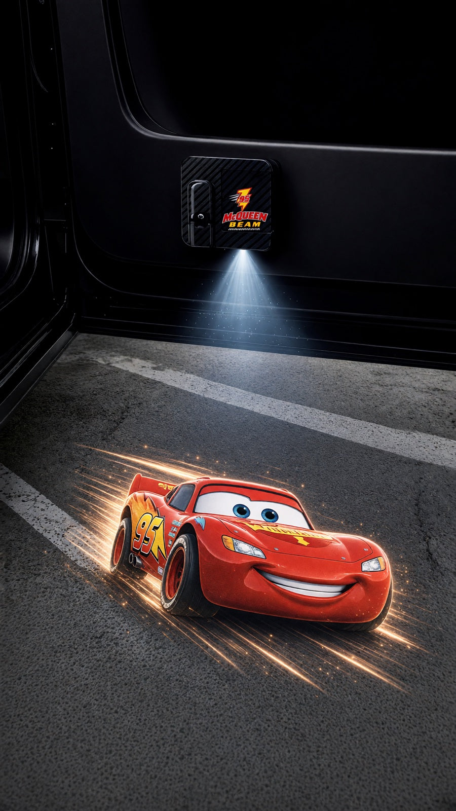 Lightning McQueen projected on the ground